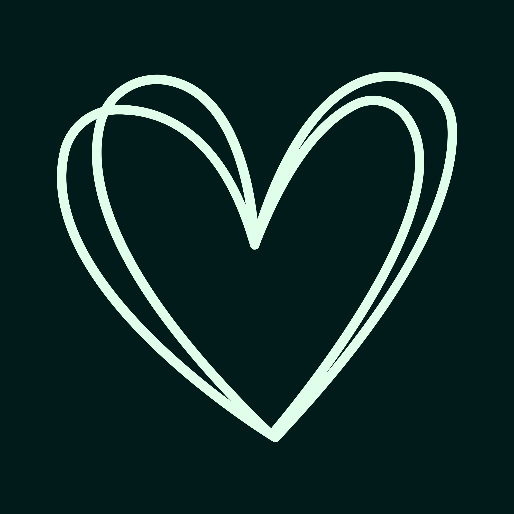 Minimalist line art illustration of a heart shape with overlapping lines on a dark background.