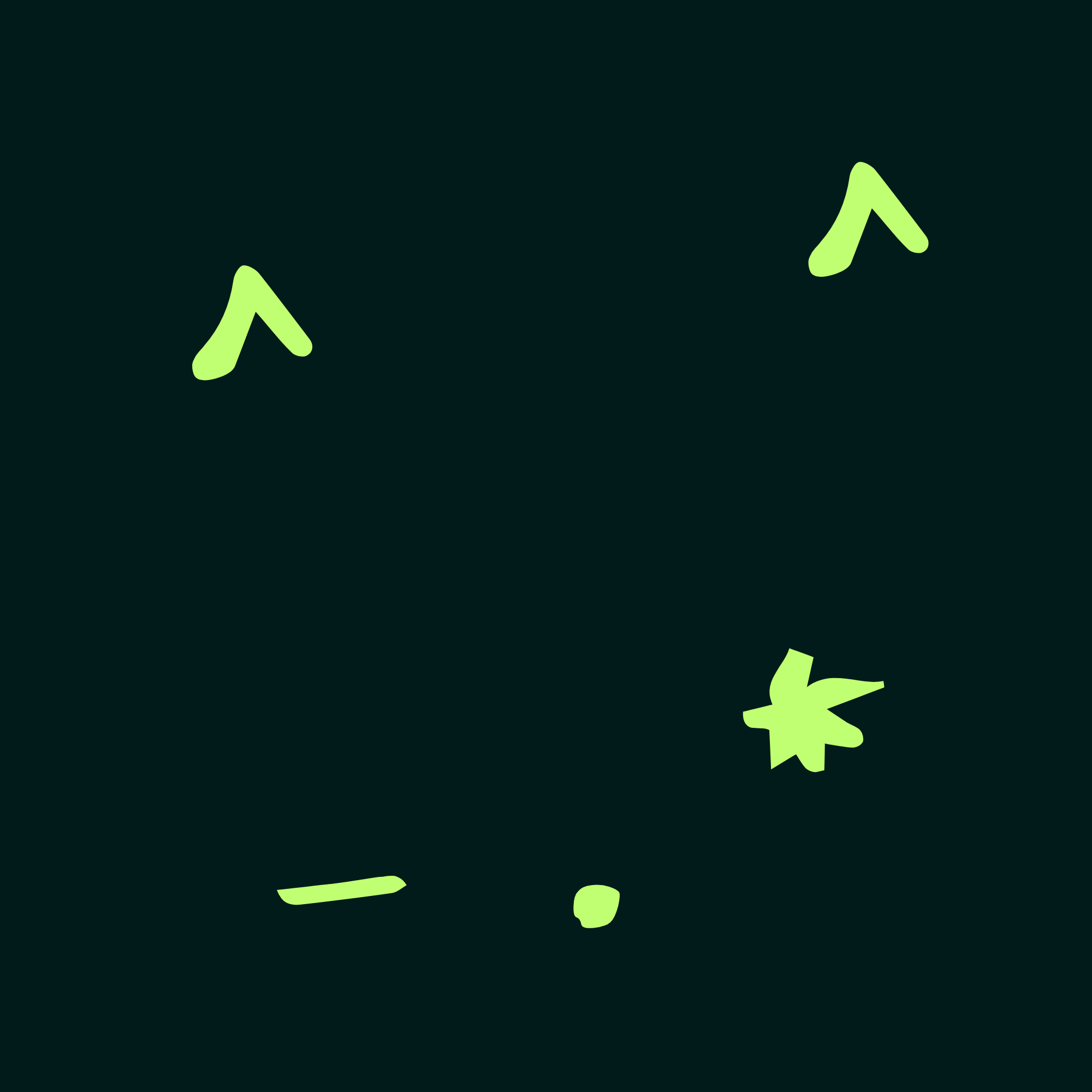 A black background with light green upward arrow shapes and abstract design elements.