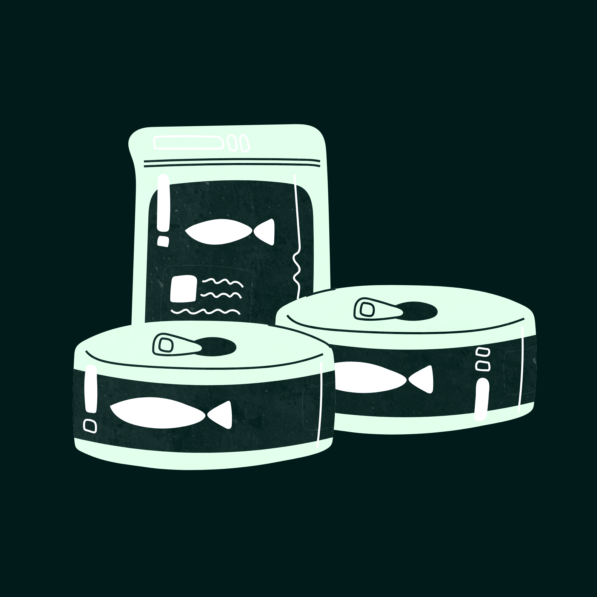 Illustration of a washing machine with a fish design on the door, set against a dark background.