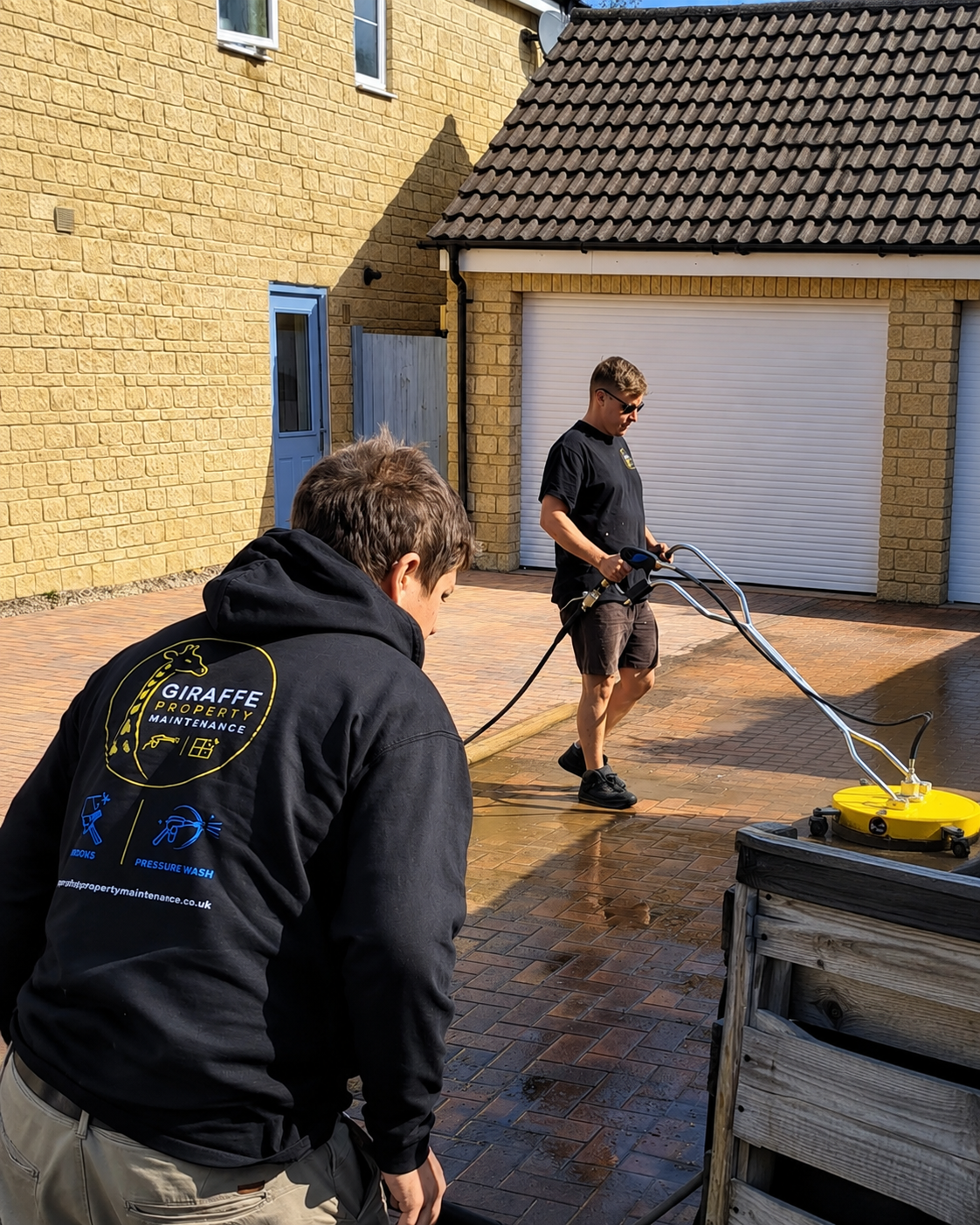 GPM Pressure team professionally cleaning a block paving driveway in Bristol