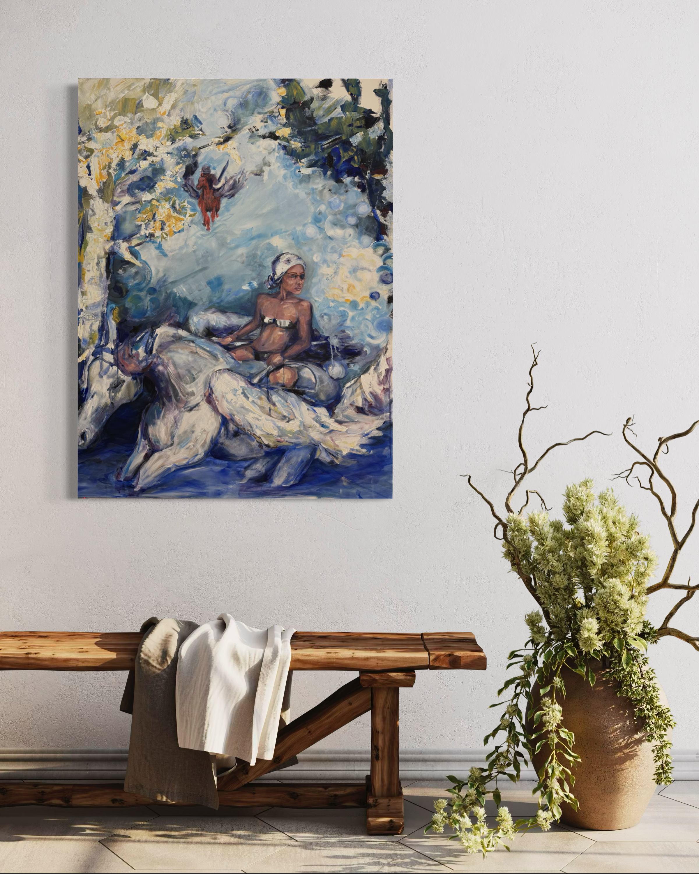 Pegasus Polo, Conquest. Acrylic on canvas. 36x48. Artwork painted by Carmen Refsnes. 