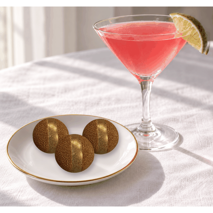 Cocktail-inspired bonbons with cosmopolitan, espresso martini, coffee, and margarita scenes.