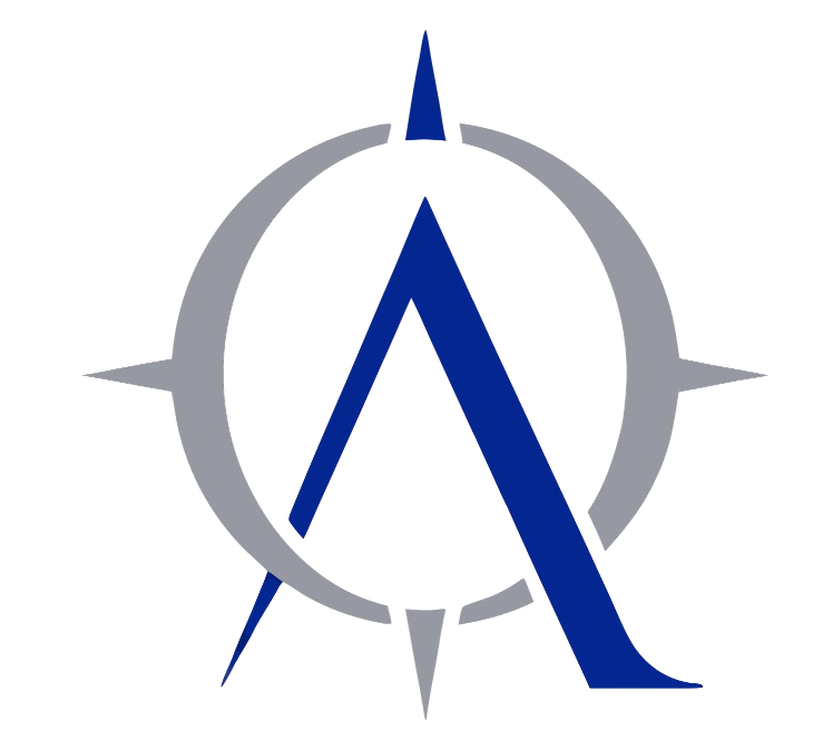 Onward Advisory Logo featuring a blue stylized letter A inside a gray circular compass with cardinal directions.