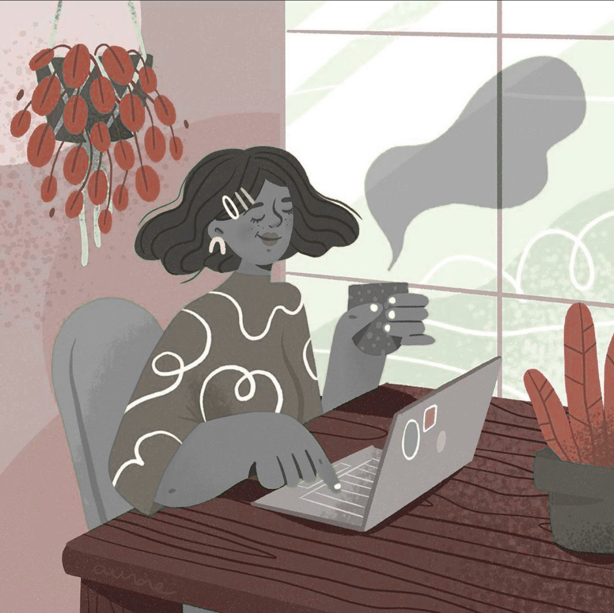 Woman Working at Laptop Burgundy and Grey Social Work CEUs in New York