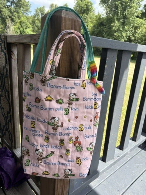 Quilted Tote Bag, Pebbles and Bam Bam