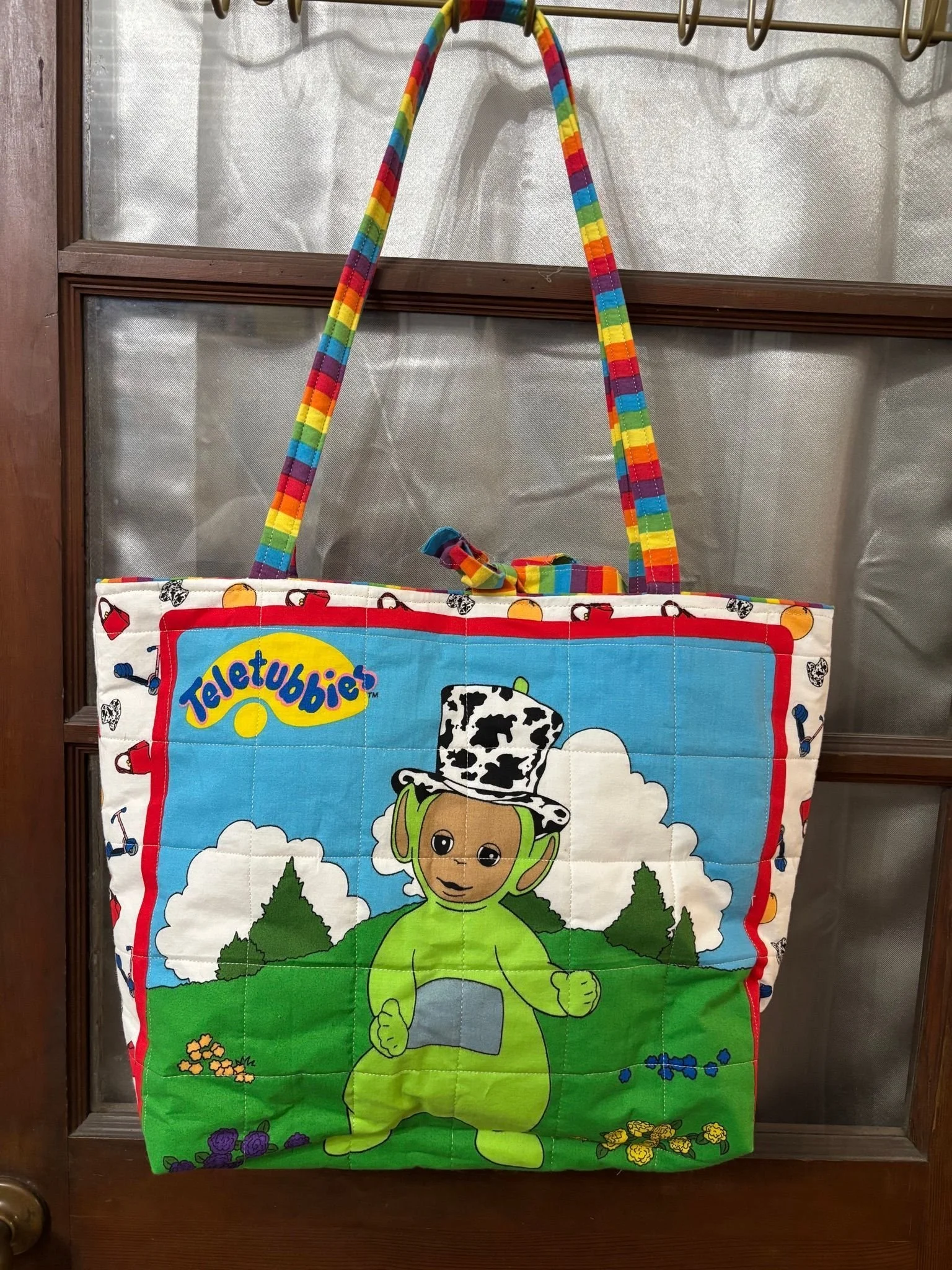 Quilted tote Bag, green teletubbies