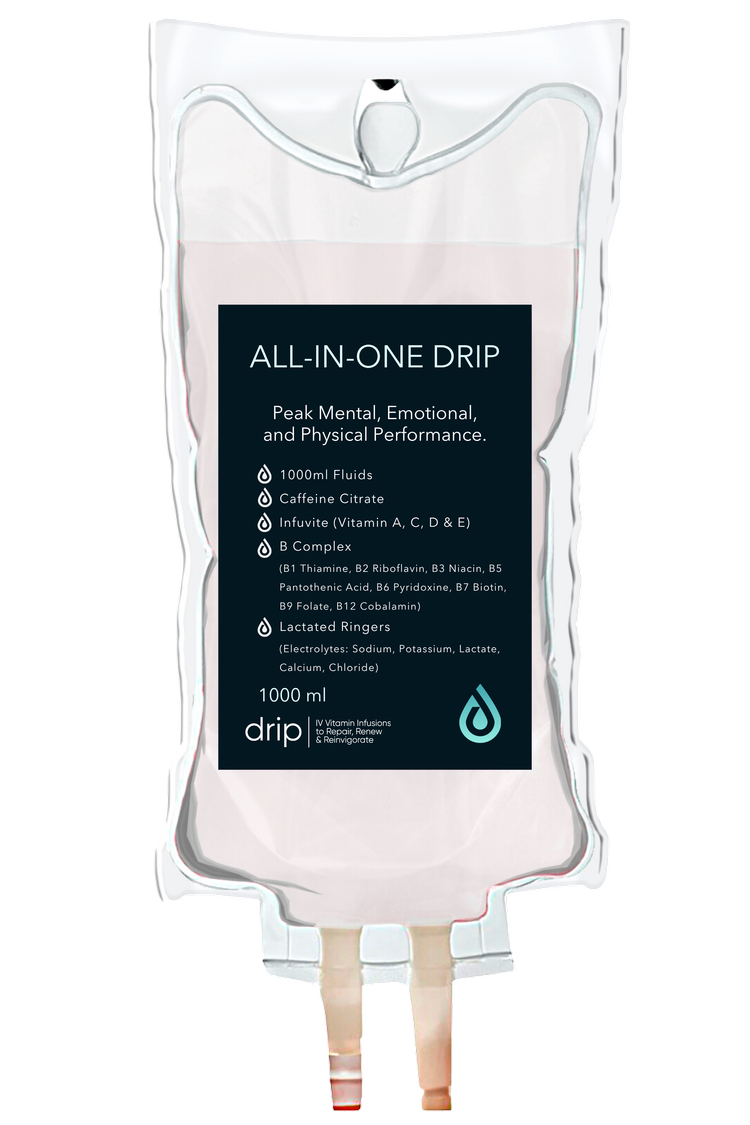 The The All-In-One IV bag with its ingredient label