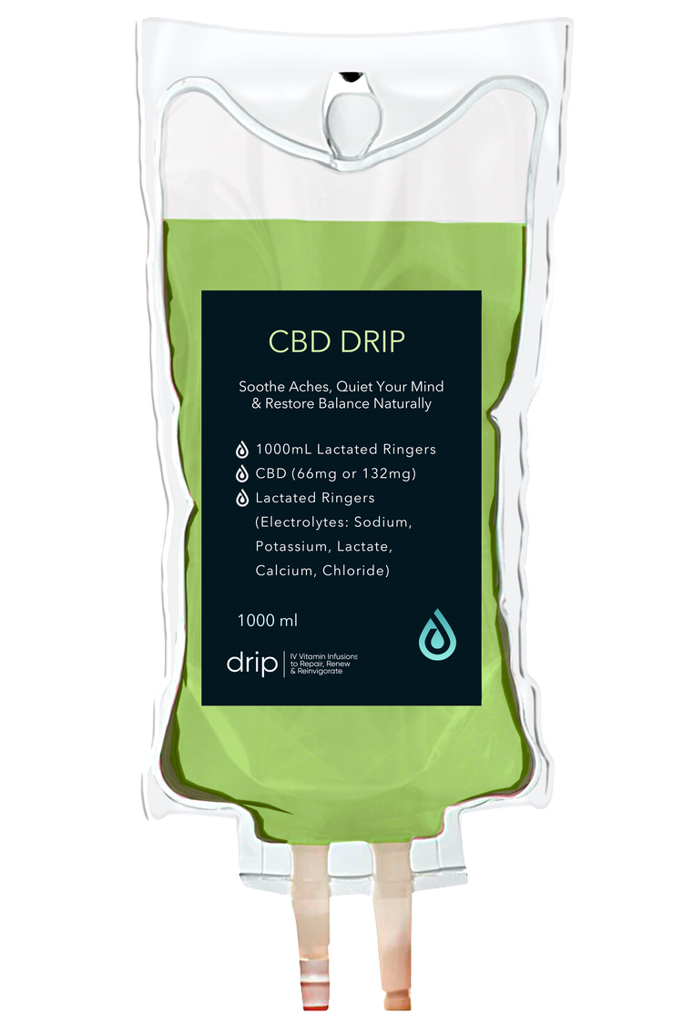 The CBD IV bag with its ingredient label