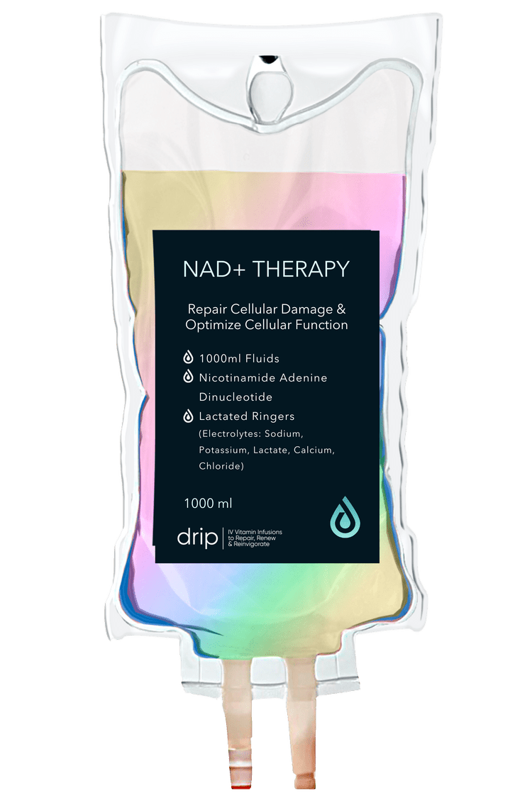 The NAD+ IV bag with its ingredient label
