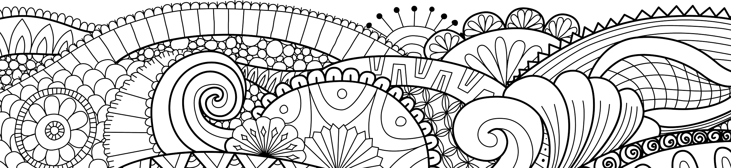 A detailed black and white mandala with intricate geometric patterns and swirling designs.