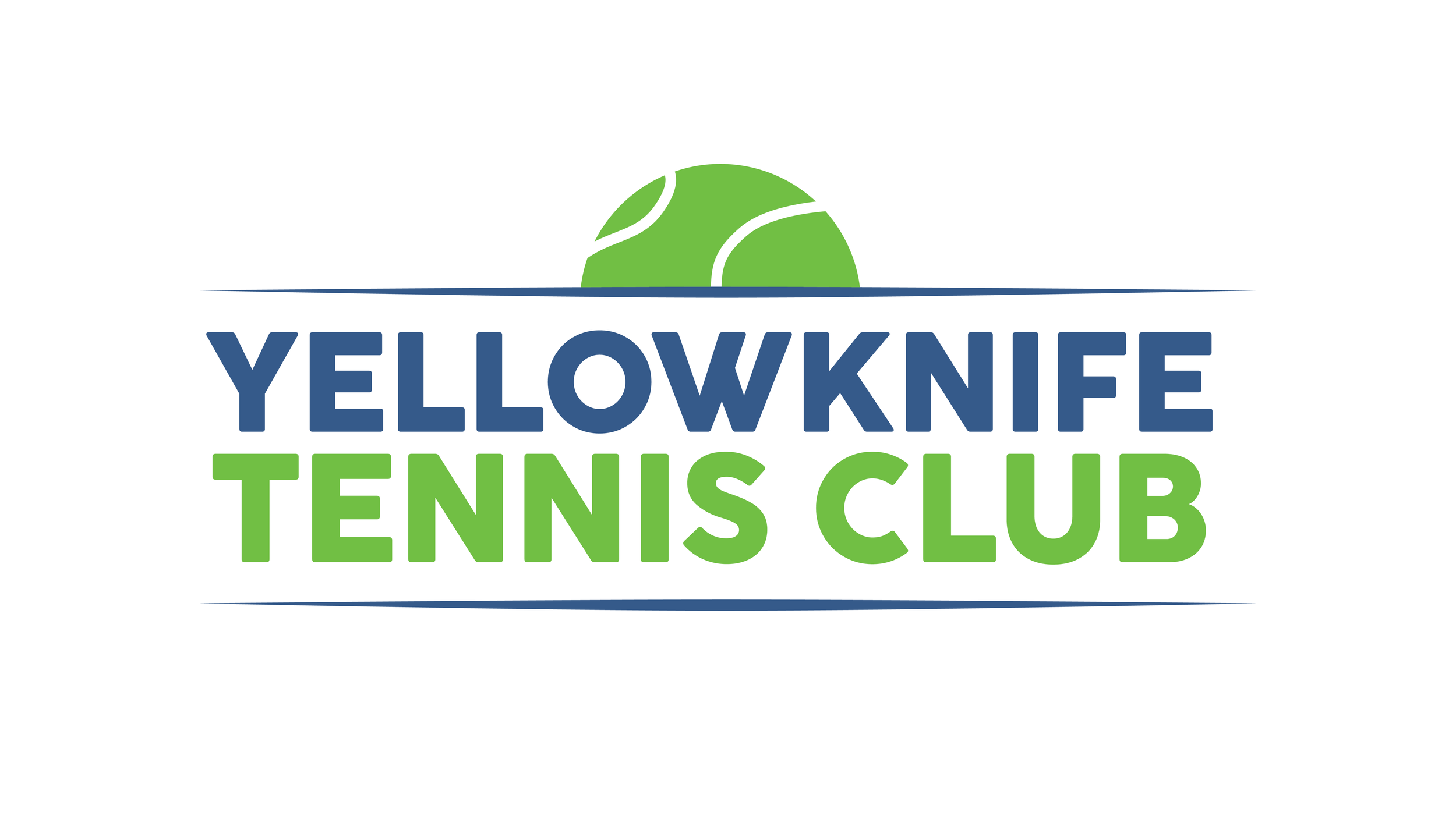 Logo of Yellowknife Tennis Club featuring a green tennis ball above the club name in blue and green text.
