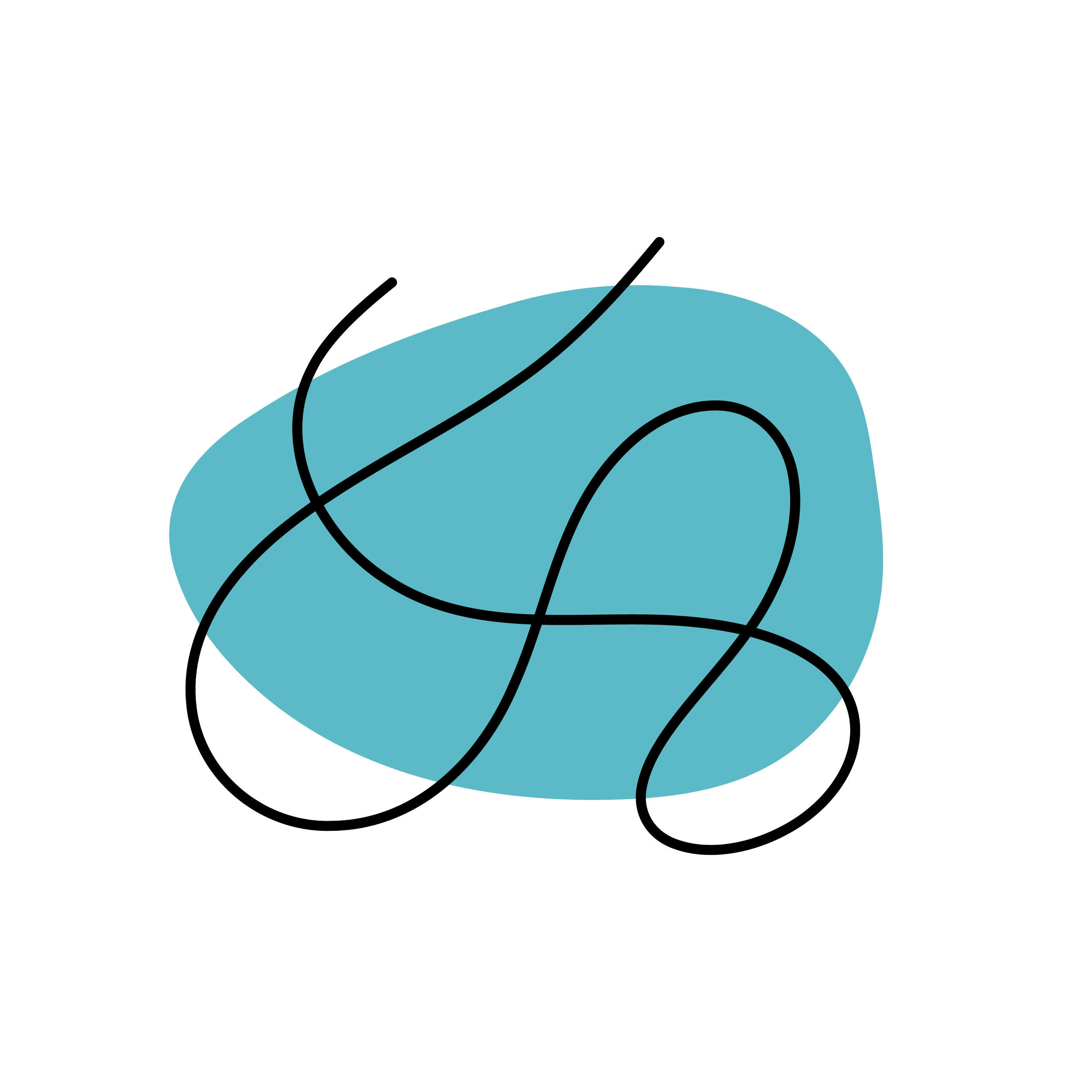 Close-up of a light blue circle with black curved and straight lines on a black background.