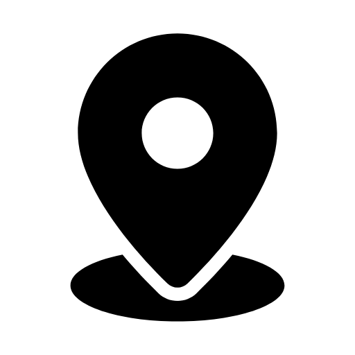 A black and white icon of a location pin on a map.