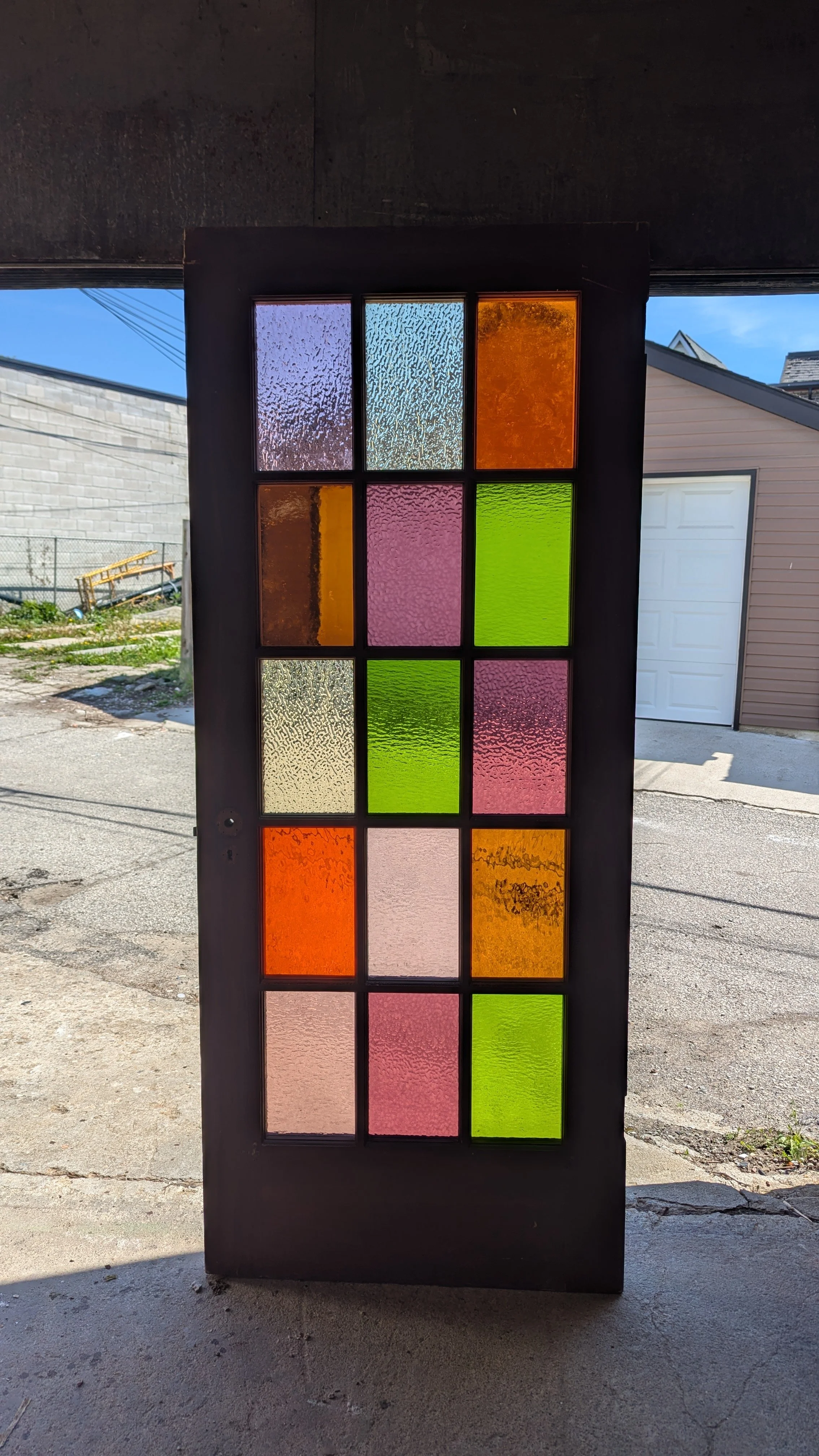 Clear glass swapped for stained glass.