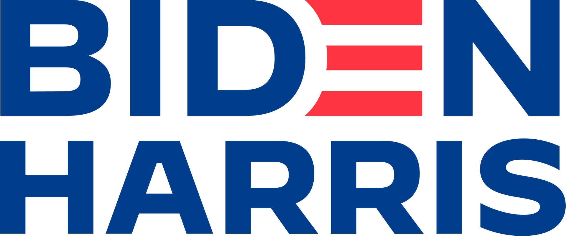 The text 'Biden HARRIS' in bold, with 'Biden' in blue and 'Harris' in blue, and a red stylized 'E' in the middle.