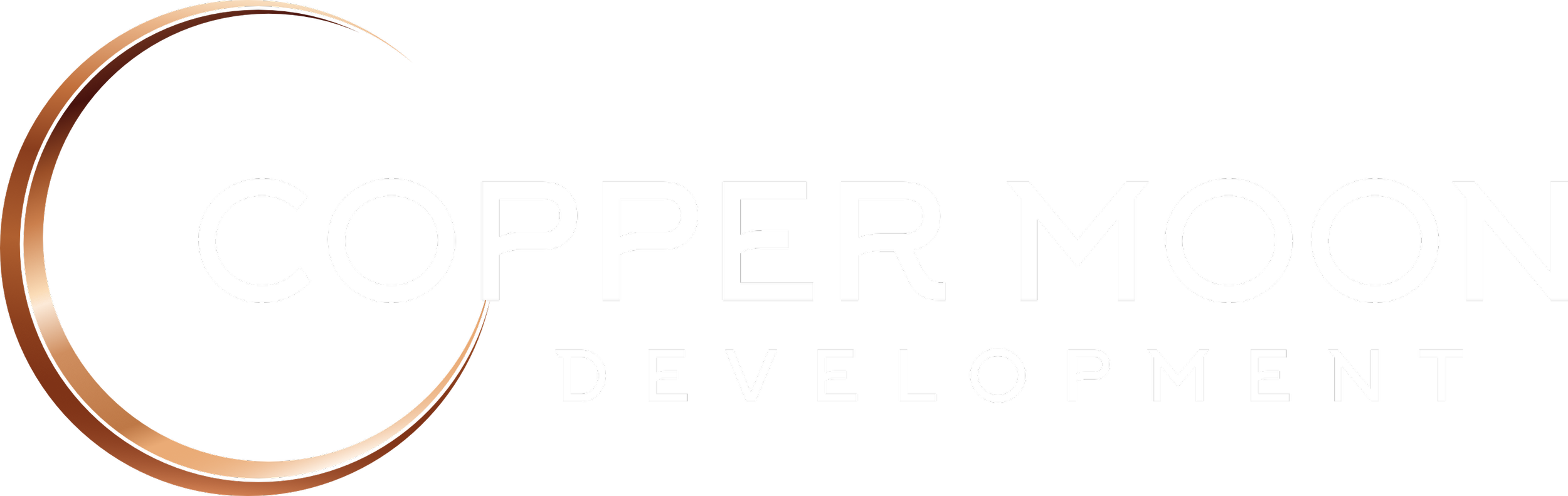 Logo for Copper Moon Development with black background, white text, and a copper-colored crescent moon graphic.