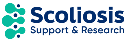 Scoliosis Support & Research logo with stylized spine graphic and blue text