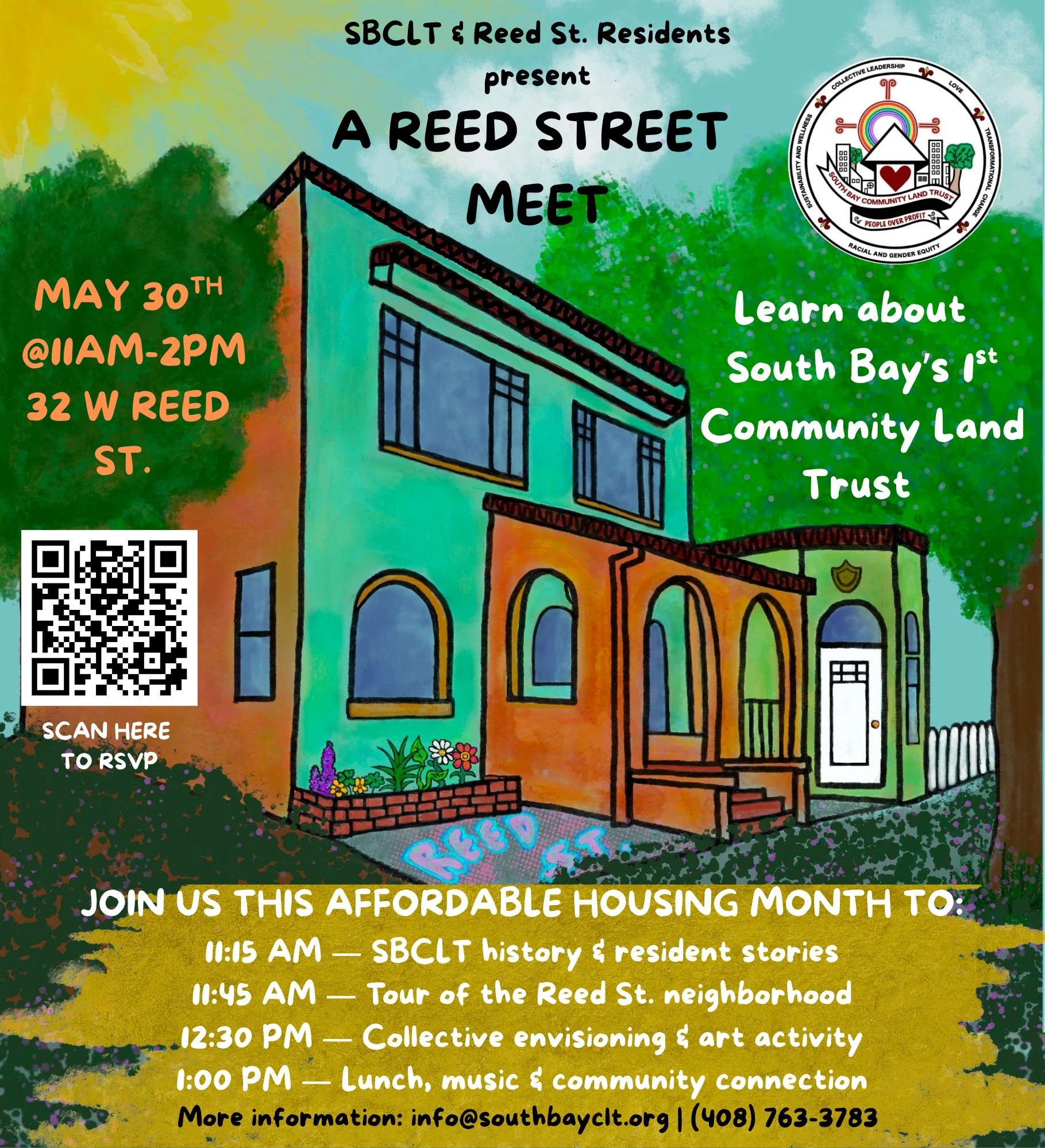 Join us as we close out Affordable Housing Month in community! 🏡✨ Come learn about the Community Land Trust model directly from Reed St. residents at South Bay CLT&rsquo;s Reed Street fourplex. We&rsquo;re inviting our neighbors on Reed Street and t