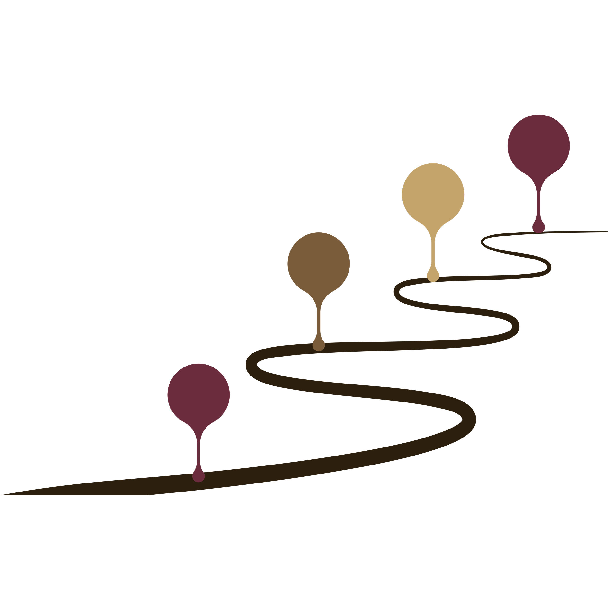Stylized illustration of a winding path or road with colorful circular markers, set against a dark background.