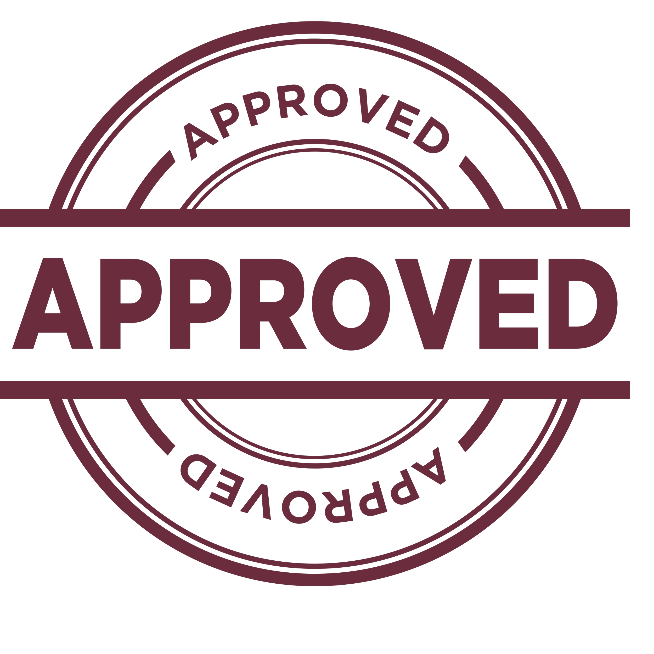 Seal with the text 'Approved' in the center and an outer ring reading 'PROPERTY OF' and ' APPROVED' around it.