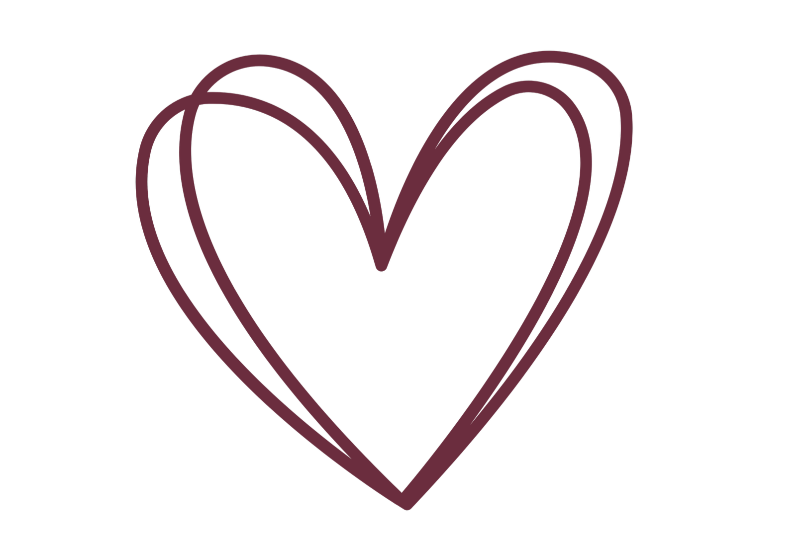 A simple line drawing of a heart with three concentric loops, resembling a sketch of a heart on black background.