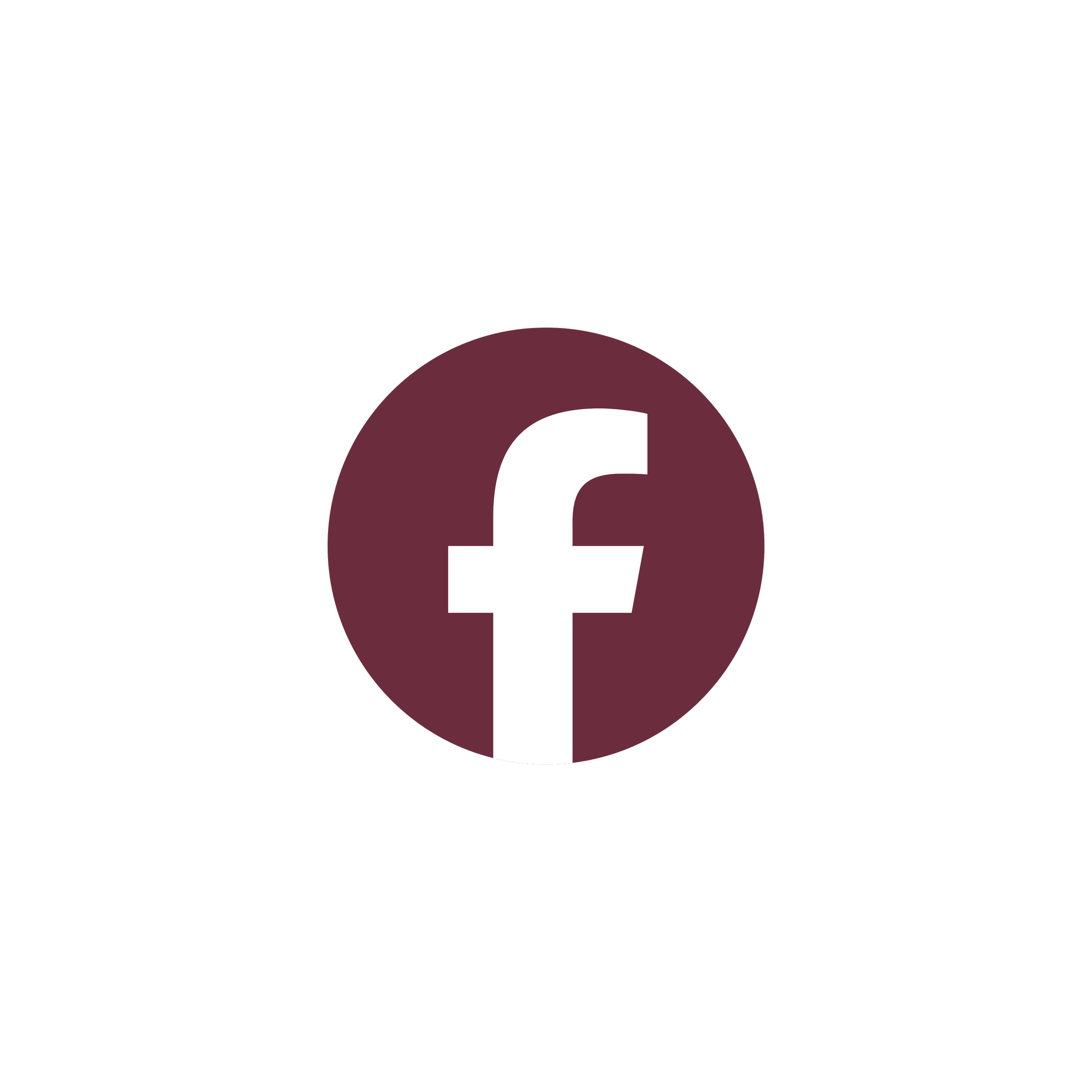 Facebook logo on a black background with a maroon circle behind the white lowercase letter 'f'.