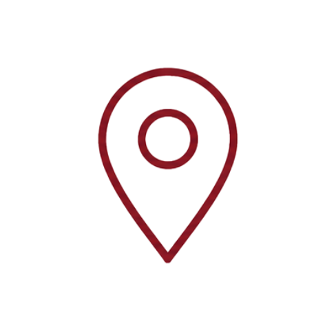 Red map marker icon with a circular cutout in the center.