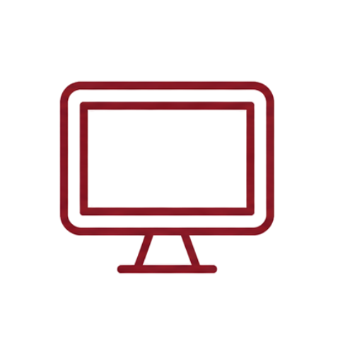 Red computer monitor icon on black background