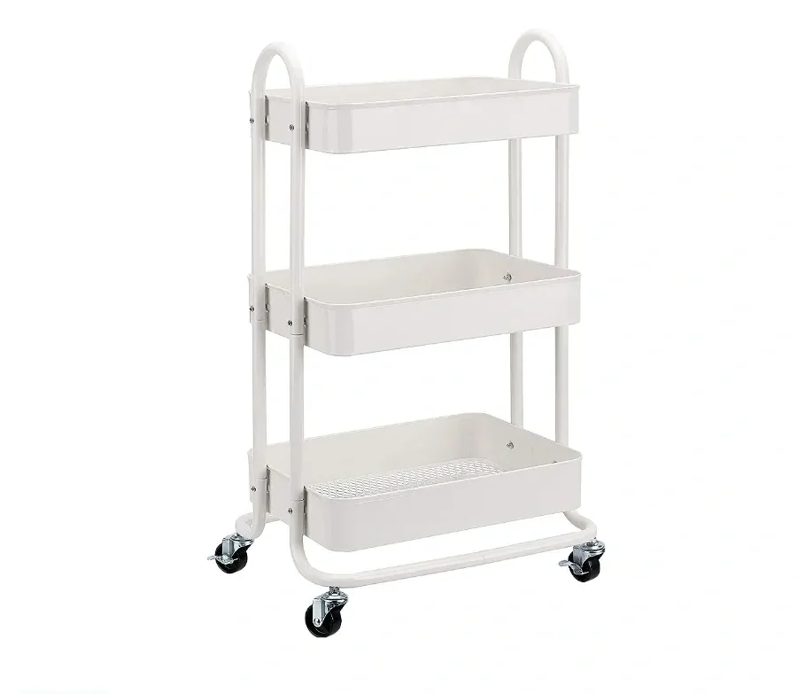 This handy metal three-tiered cart is great for stowing supplies, books, gadgets and snacks. It's a great size and tucks neatly into small spaces. 
