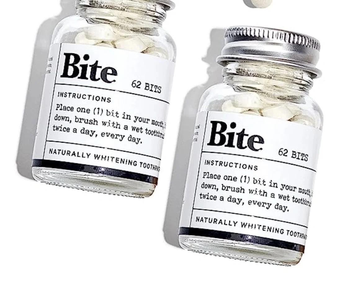 Bite toothpaste bits are another great way to avoid buying plastic toothpaste tubes. Just pop one in your mouth. Free of fluroide, dyes and sodum lauryl sulfate. It also contains nano-hydroxyapatite, a non-toxic alternative to fluoride.