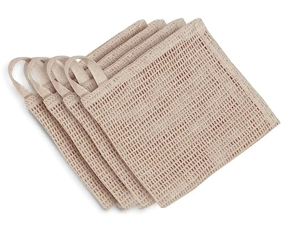 These open knit gentle exfoliating washcloths are made from hemp and organic cotton. They are biodegradable and free of chlorine and other harmful chemicals. Made in Illinois by Bean Products. 