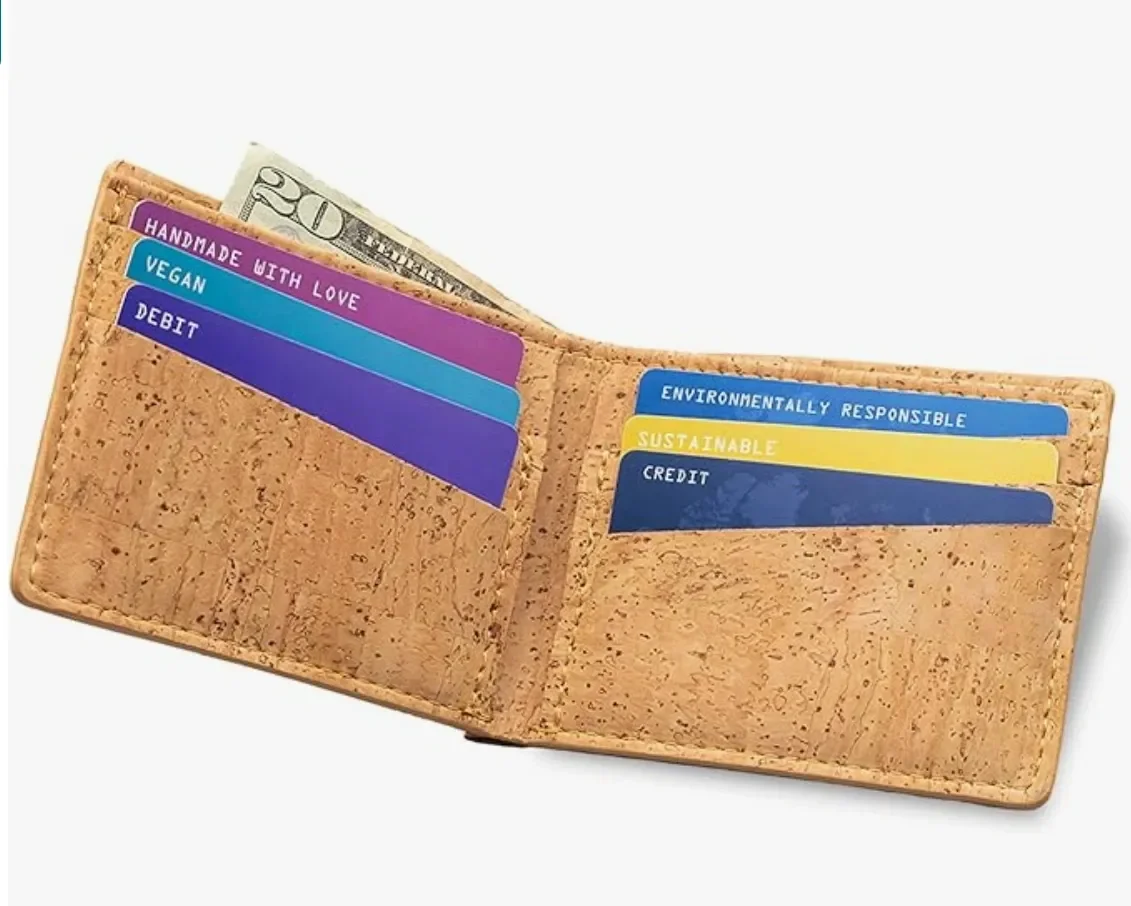 Corkor's faux leather products are vegan and Peta-approved. They look, feel and behave like leather but are plant-based and cruelty-free. This slim bifold wallet has a minimalist design and is ideal for someone who doesn't need any extras or unnecess