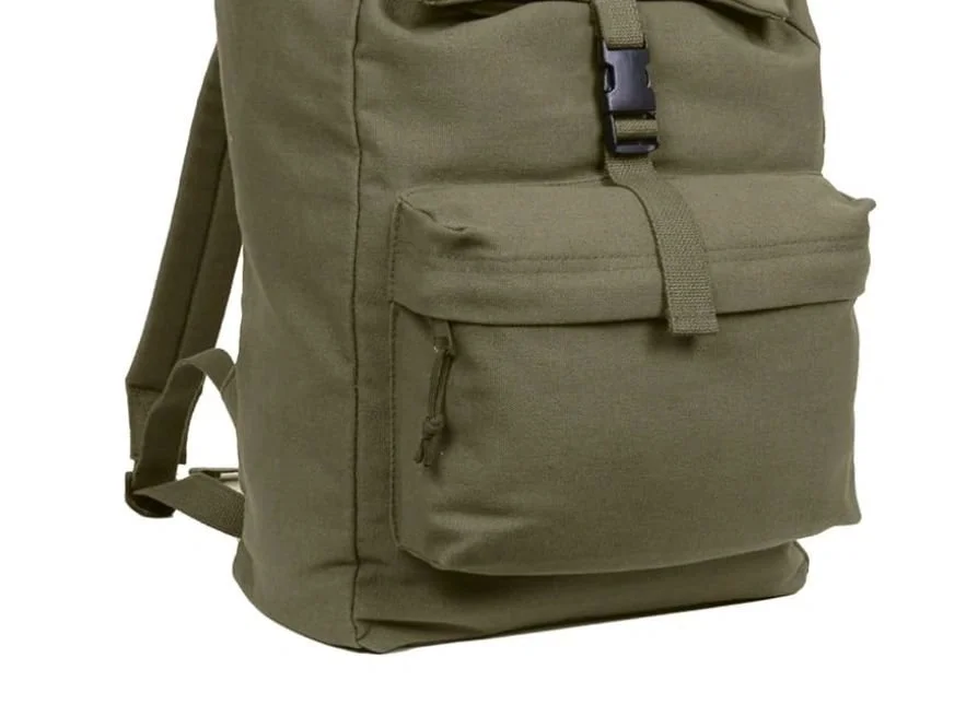 The Rothco canvas daypack is made with heavy duty canvas that's naturally waterproof. Perfect for day trips, school or work. Opens at the top and has spacious storage compartments. 