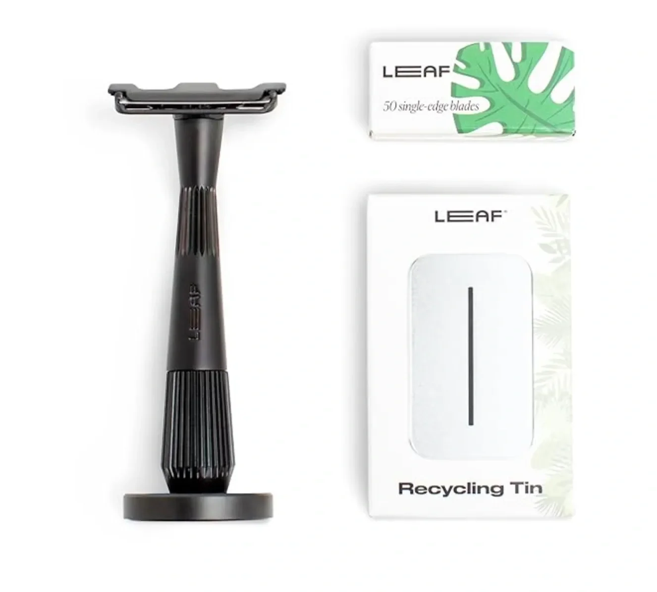In an effort to reduce the billions of disposable plastic razors that are thrown out each year, Leaf Shave makes all-metal refillable safety razors. They come with a small tin to store used blades to be recycled. Leaf was founded in 2019 by two frien