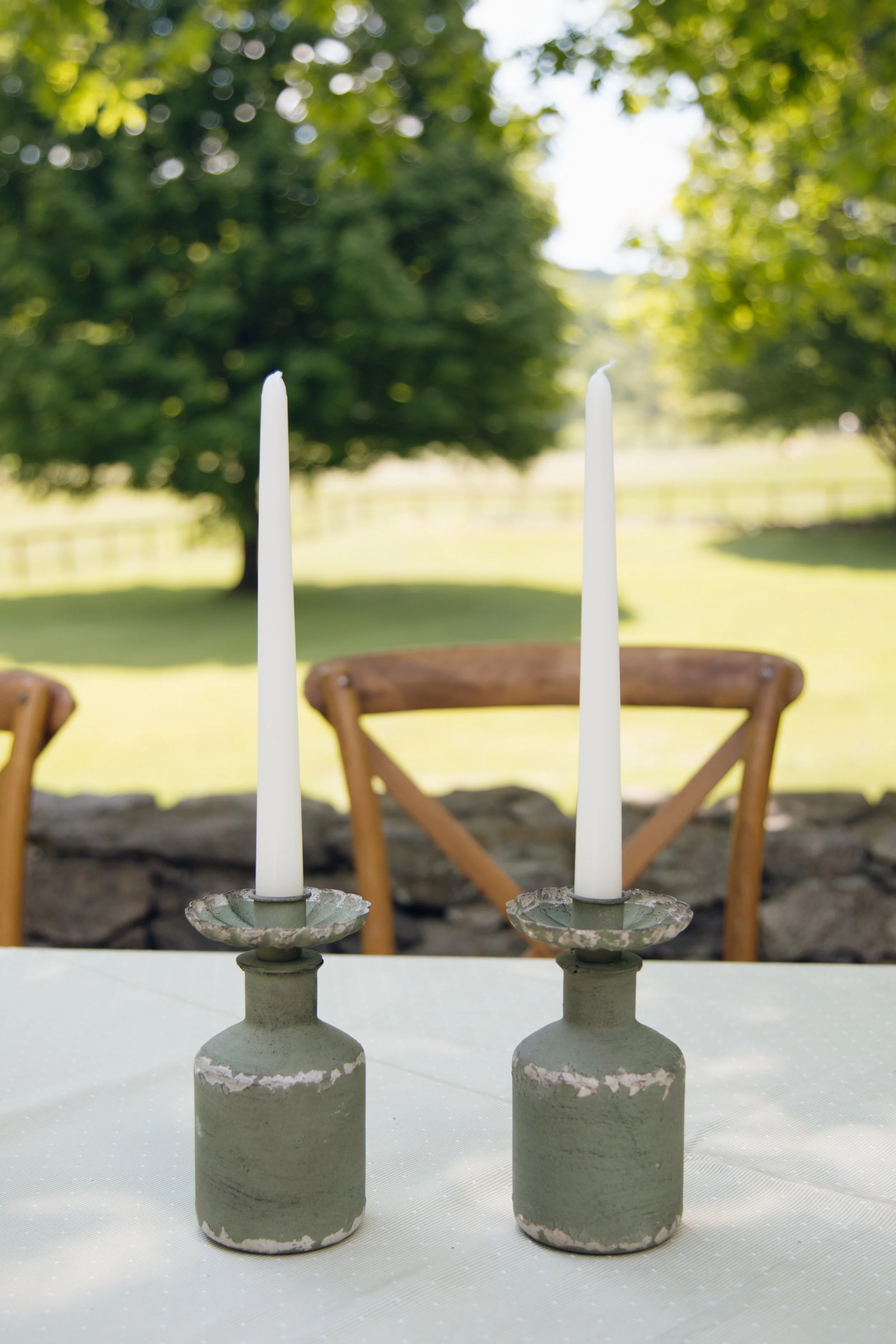Antiqued Green Candle Holders