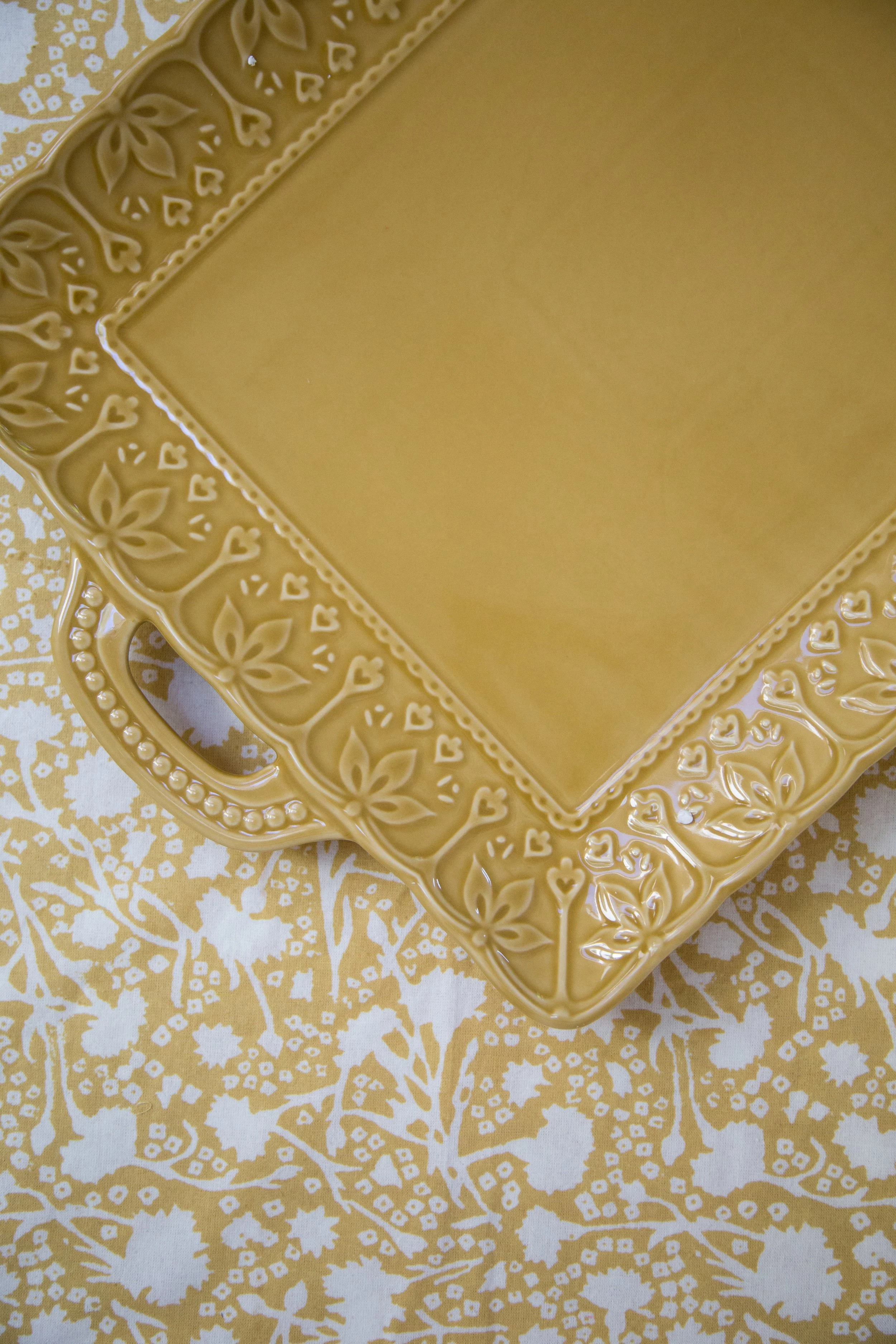 Yellow Embossed Stoneware Platter