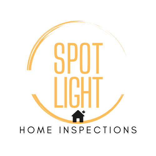 Logo for Spot Light Home Inspections with an orange circular design, the words 'Spot Light' in large orange font, and a small house icon beneath the text.