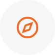 Orange compass icon on a white background