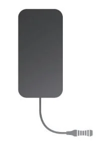 Silhouette of a smartphone with a charging cable connected to it.