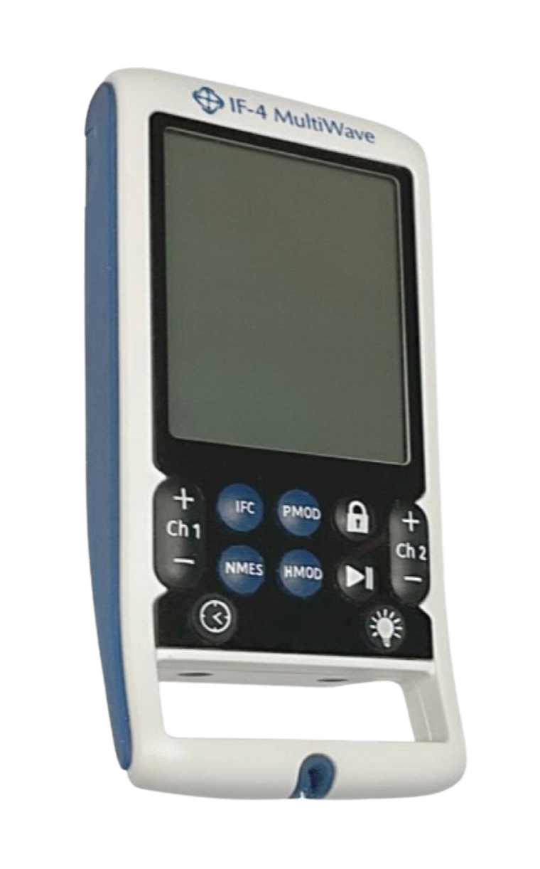 A medical device called an IF-4 MultiWave ultrasound transducer with a large display screen and various control buttons, used for diagnostic imaging.