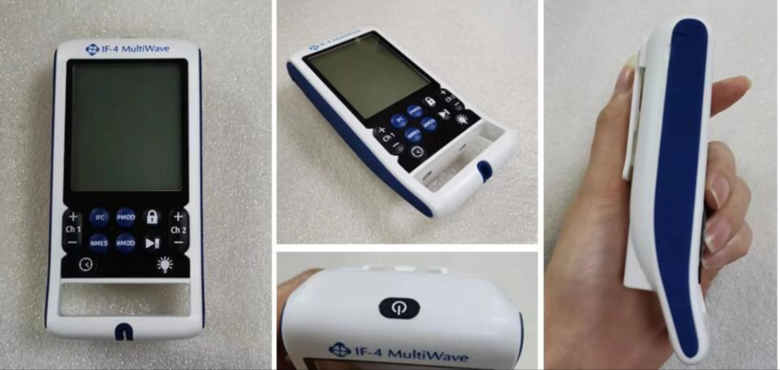 A collage of medical devices including an IF-4 MultiWave ultrasound therapy device, a digital therapy device, and a handheld device used for therapy or treatment.