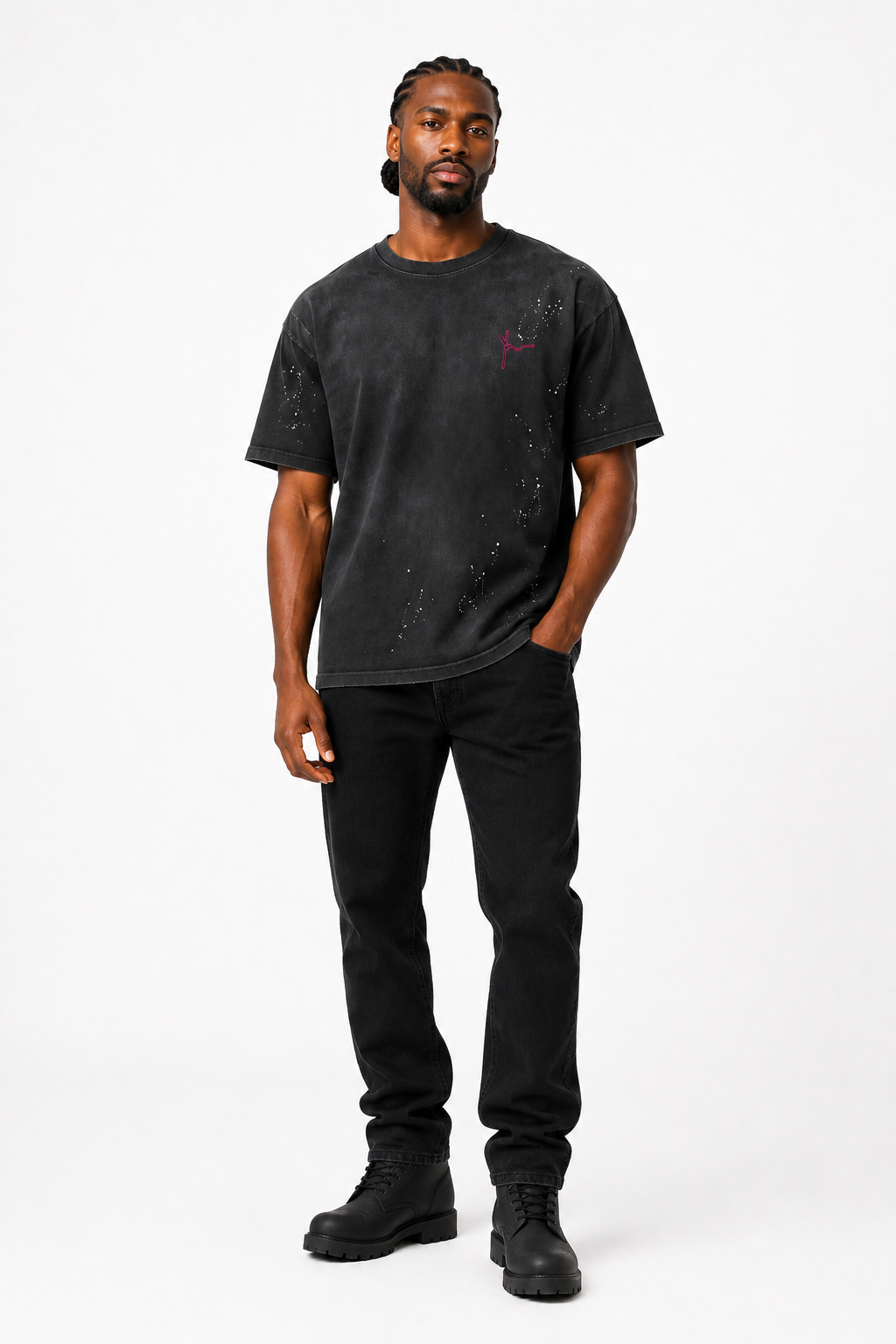 Yo Motif Hand-Frayed Sunfade Paint Splatter T-Shirt