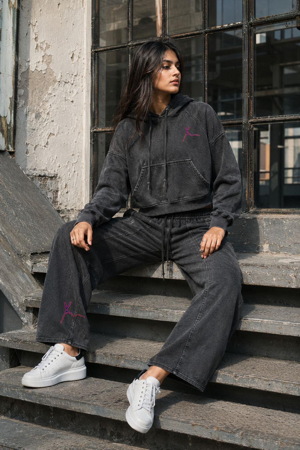 Yo Motif Snow Washed Cropped Hoodie