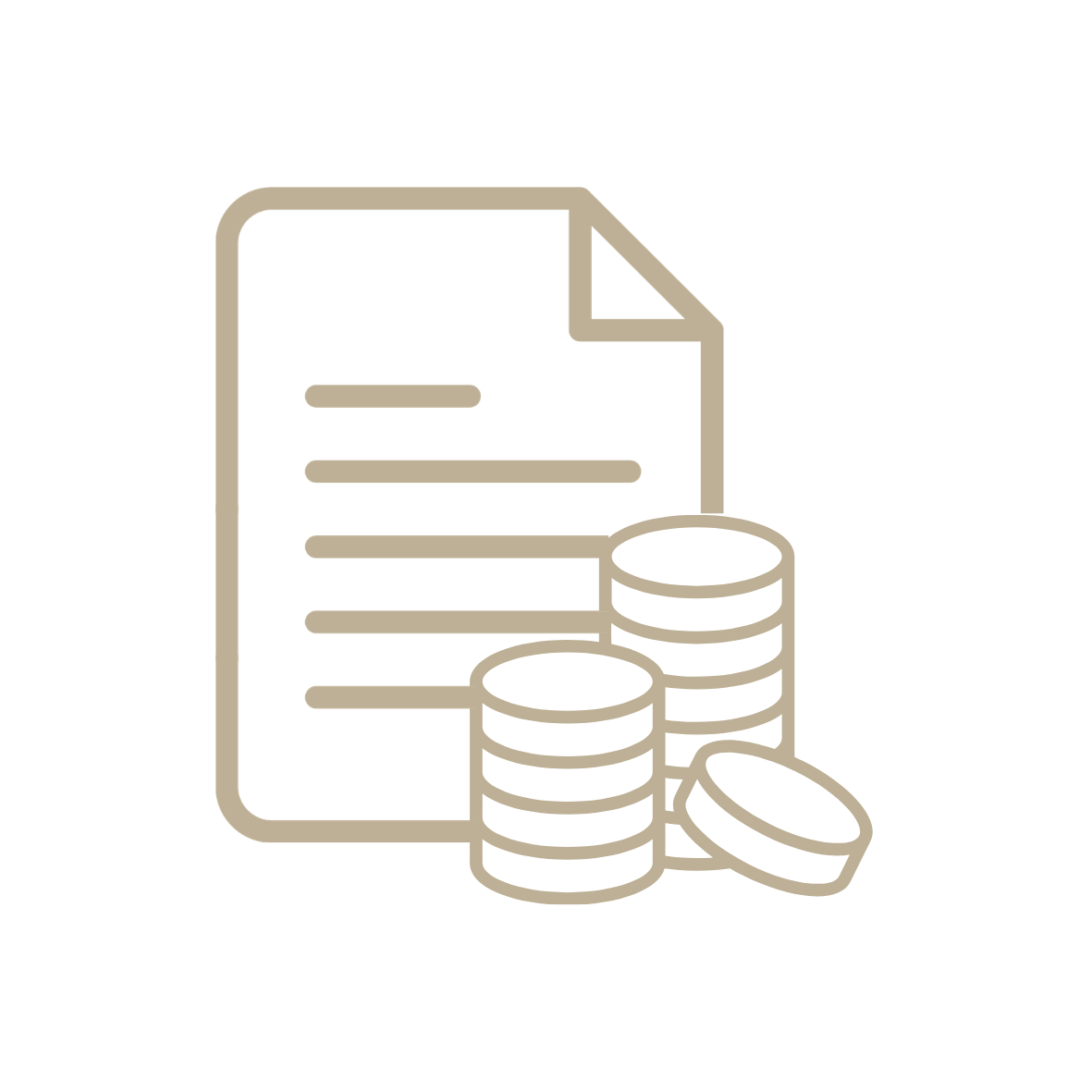 Icono de un documento y monedas, representación de finanzas o economía.