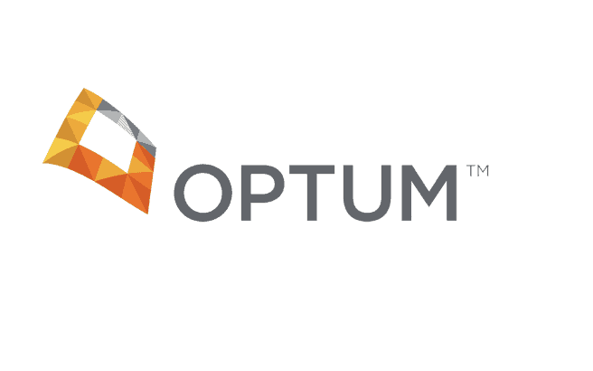Optum logo with stylized orange and gray geometric shape