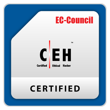 Certification badge for CEH Certified Ethical Hacker, issued by EC-Council.