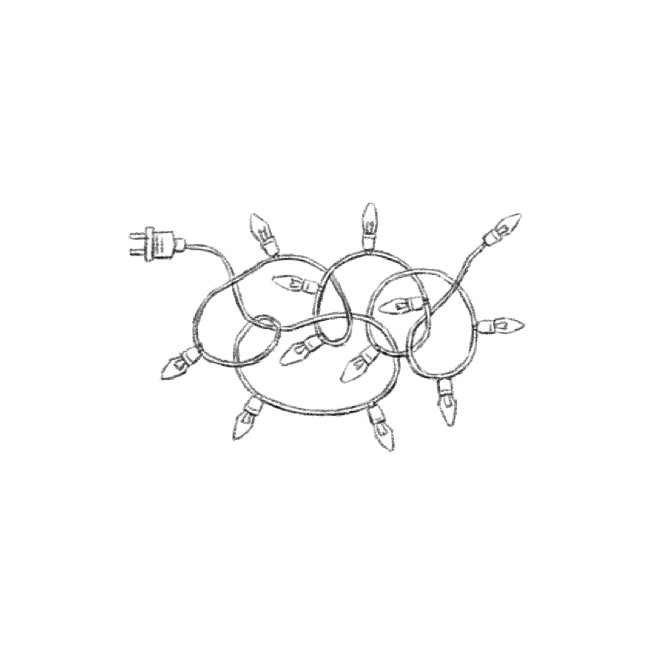 A black and white sketch of Christmas lights