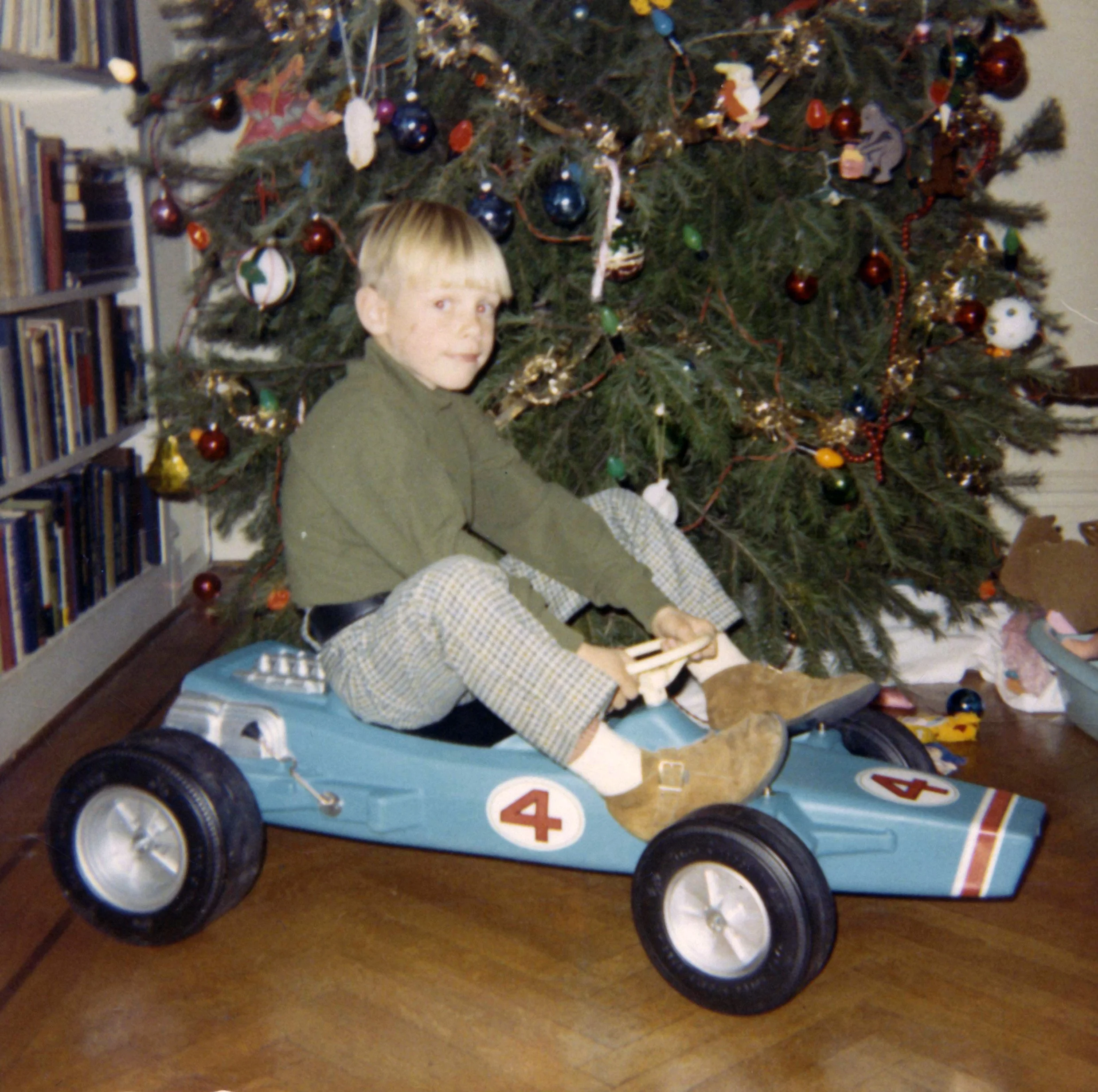 Me on my new Speed Racer toy car. Potomac, MD, Christmas Day 1969