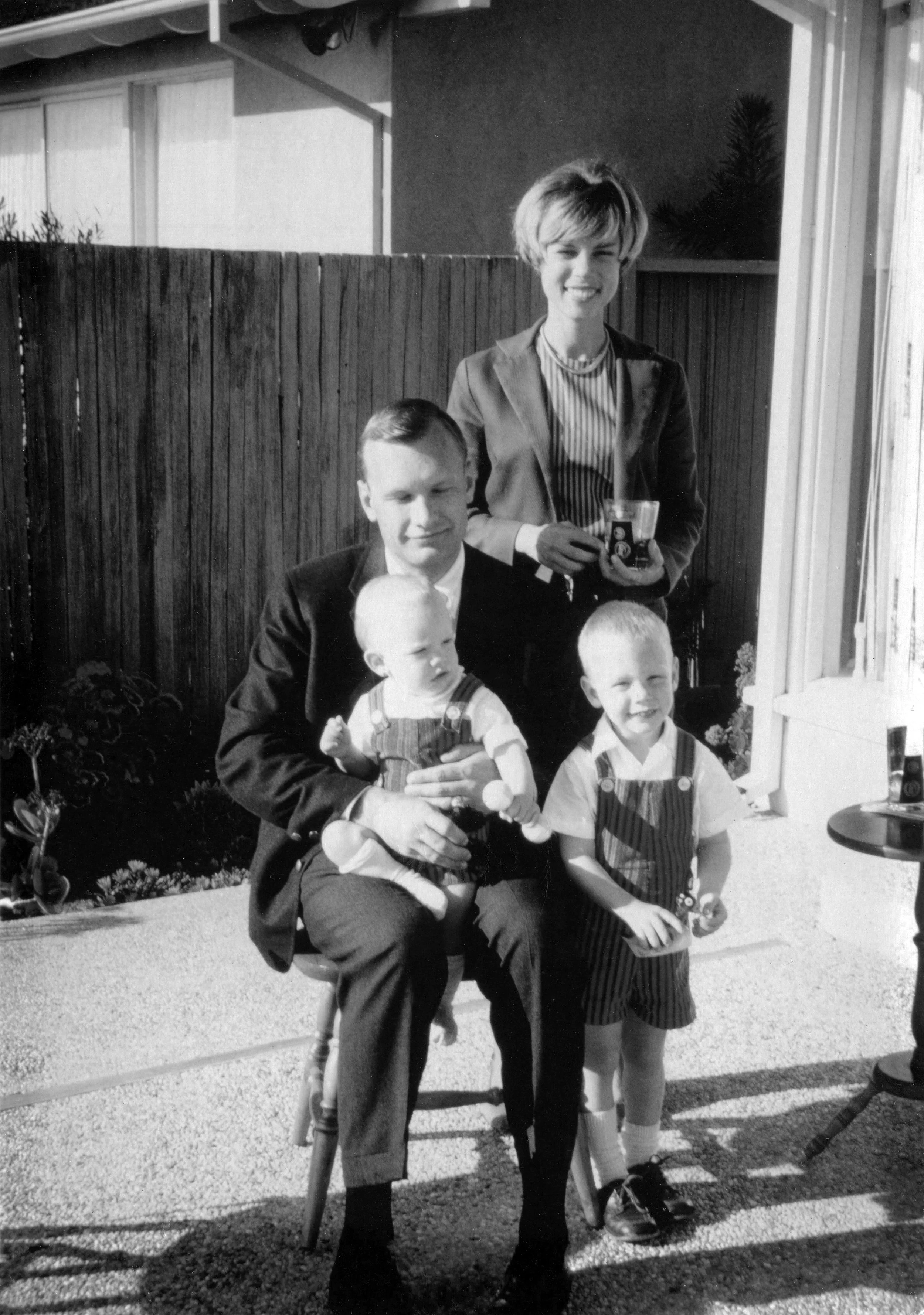 Dad, David (in lap), Mom, and me with corrective shoes; Rancho Palos Verdes, CA, September 1966