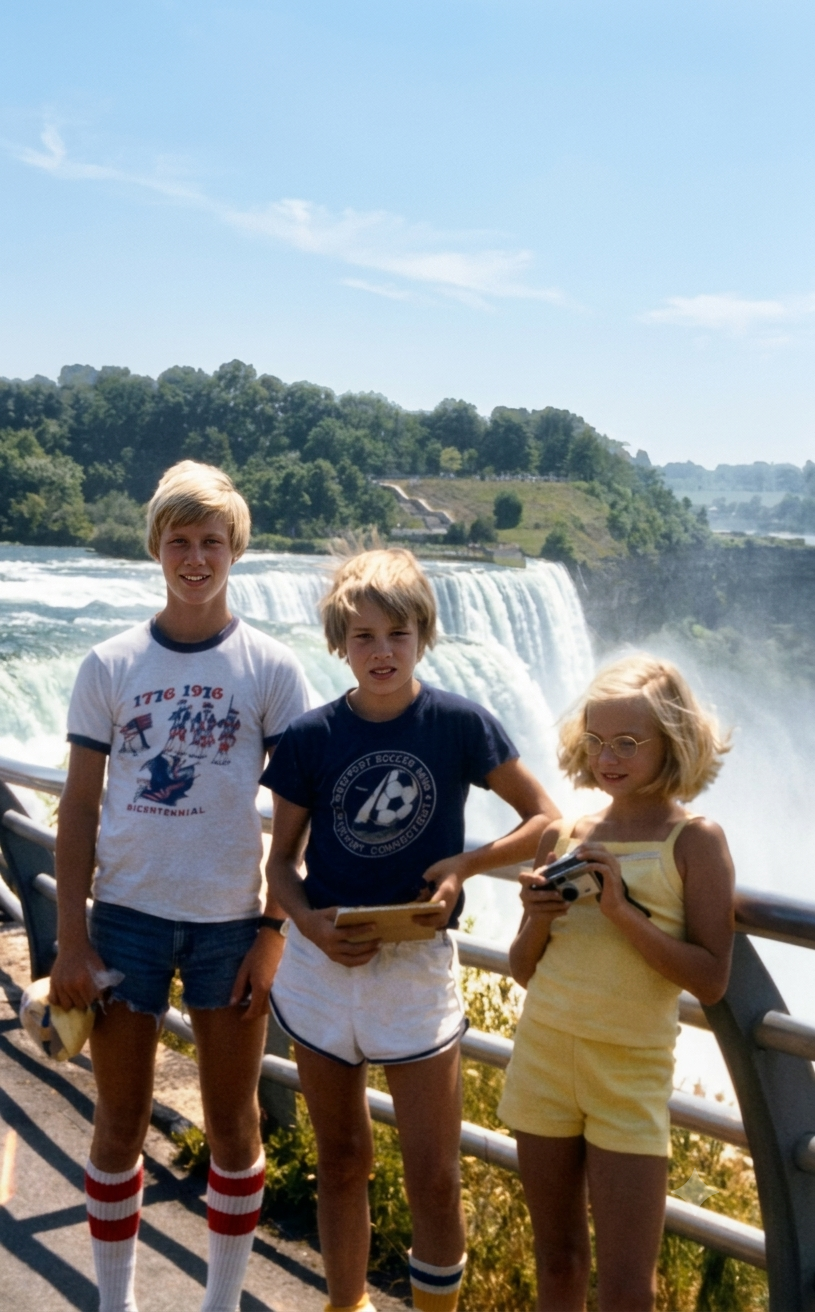 Me, David, and Kathy at Niagara Falls, just hours before the plate glass accident. Niagara Falls, NY, July 1978